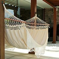 Cotton hammock with spreader bars, 'Tropical Nature' (single)