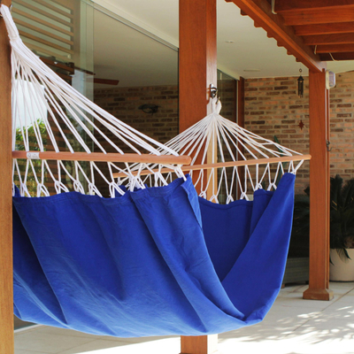 Cotton hammock with spreader bars, Ceara Blue (single)
