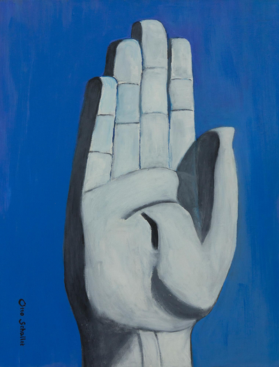 'Hand of Christ' - Brazil Original Signed Painting of Christ's Hand