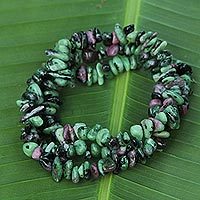 Zoisite beaded bracelets, 'Amazon Forests' (set of 3)