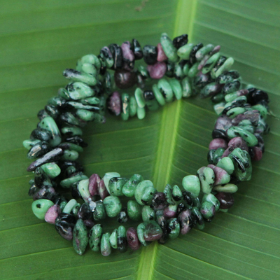 Zoisite beaded bracelets, Amazon Forests (set of 3)