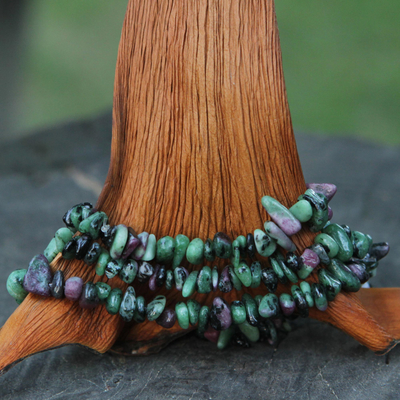 Zoisite beaded bracelets, 'Amazon Forests' (set of 3) - 3 Green and Purple Zoisite Beaded Bracelets from Brazil