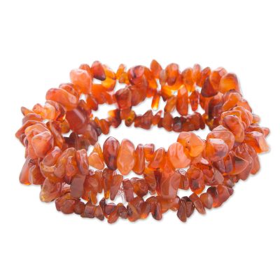 3 Handcrafted Red-Orange Agate Beaded Bracelets from Brazil