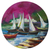 Segelboote - Signierte gestreckte runde Bemalung von Segelbooten in Rio