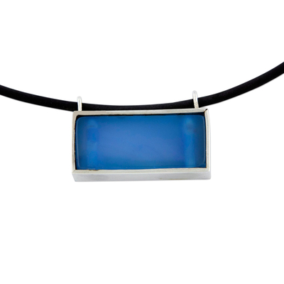 Collar colgante de cuero y ágata - Hito brasileño en colgante de ágata azul en collar de cuero