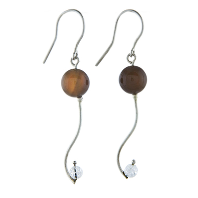 Agate dangle earrings, 'Music Within' - White Brown Agate 925 Sterling Silver Brazilian Earrings