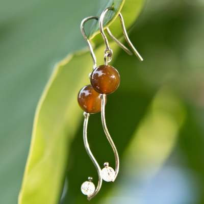 Agate dangle earrings, 'Music Within' - White Brown Agate 925 Sterling Silver Brazilian Earrings