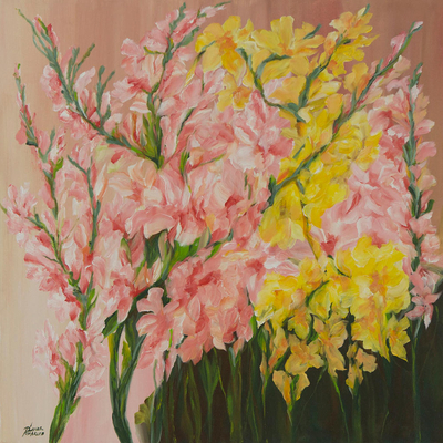 'Schöne Gladiola' - Impressionistische Blumenmalerei aus Brasilien