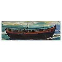 'Nostalgia' - Elongated Canvas Original Painting of a Boat in Brazil
