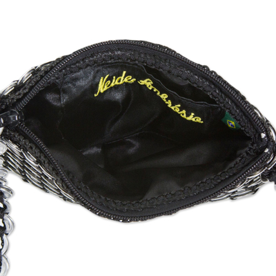 Soda pop-top cell phone bag, 'Black Mini Charm' - Crochet Cell Phone Bag with Recycled Aluminum Pop-Tops