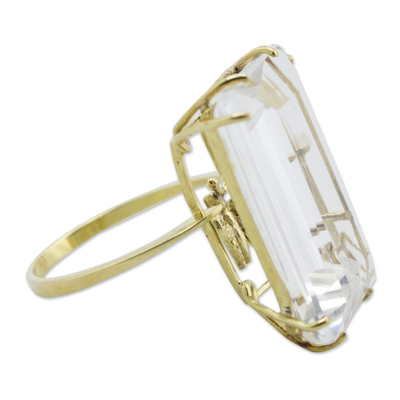 Diamond accented gold and quartz cocktail ring, 'Borboleta' - Artisan Crafted Gold and Quartz Ring with Diamond Accents