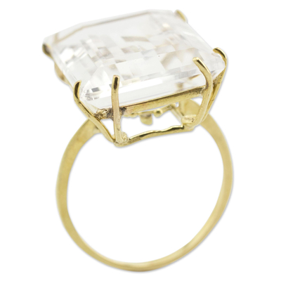 Diamond accented gold and quartz cocktail ring, 'Borboleta' - Artisan Crafted Gold and Quartz Ring with Diamond Accents