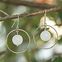 Agate dangle earrings, 'All Aglow' - White Agate Gems on Artisan Crafted Sterling Silver Earrings
