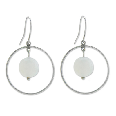 Agate dangle earrings, 'All Aglow' - White Agate Gems on Artisan Crafted Sterling Silver Earrings