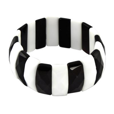 Black and White Agate Artisan Crafted Stretch Bracelet