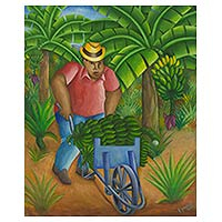 'Banana Picker' - Brazilian Banana Picker Oil Painting Signed Fine Art
