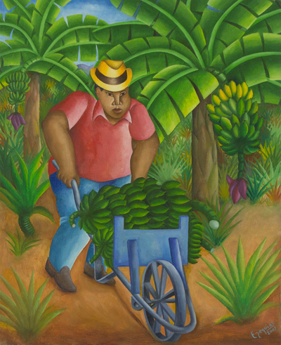 Brazilian Banana Picker Oil Painting Signed Fine Art
