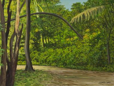 'Trail in Tijuca Forest' - Original Acrylic Landscape Painting on Canvas from Brazil