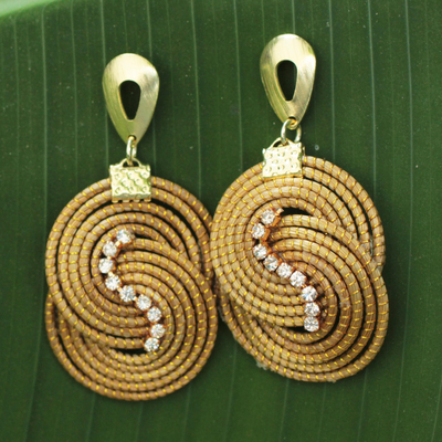 Gold accented golden grass dangle earrings, Intertwined Circles