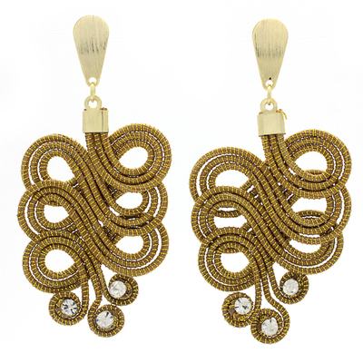Gold plated golden grass dangle earrings, 'Jalapão Grandeur' - Golden Grass and 18k Gold Plate Artisan Crafted Earrings