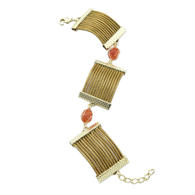 Golden grass and agate wristband bracelet, 'Eco Guard' - Golden Grass and Brown Agate Handcrafted Wristband Bracelet
