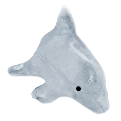 Estatuilla de cuarzo de cristal - Estatuilla de delfín de cuarzo hecha a mano artesanalmente de Brasil