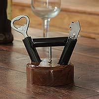 Cedar and agate bottle opener set, 'Nature's Bar in Black' (3 pieces)