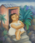 Mädchen in der Tür‘ (1999) – Brasilianisches Fantasie-Porträt eines Mädchens in Öl auf Leinwand