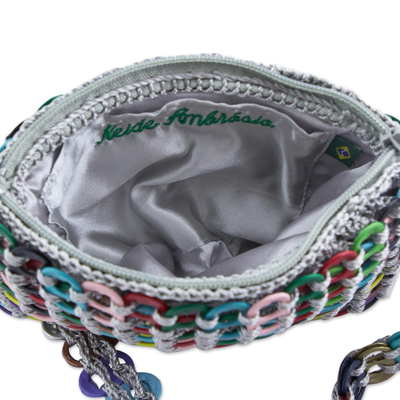 Bolso de hombro reciclado pop-top, 'Mini Rainbow Light' - Bolso de hombro multicolor artesanal con tapas de refresco