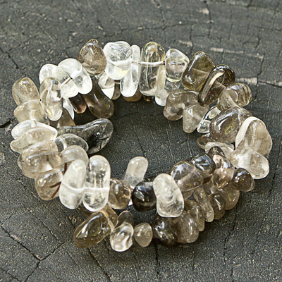 Smoky quartz and crystal stretch bracelets, Translucent Crystal (pair)