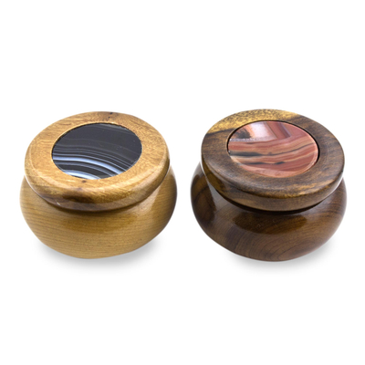 Agate and wood decorative boxes, 'Coffee' (pair) - Hand Crafted Cedar Wood and Agate Decorative Boxes (Pair)