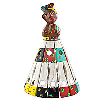 Wood decorative doll, 'Joaquina' - Artisan Crafted Colorful Decorative Wood Doll from Brazil