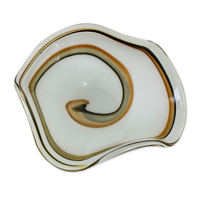 Handblown art glass centerpiece, 'Radiant Waves' - Hand Blown Art Glass Centerpiece with Spiral Motif