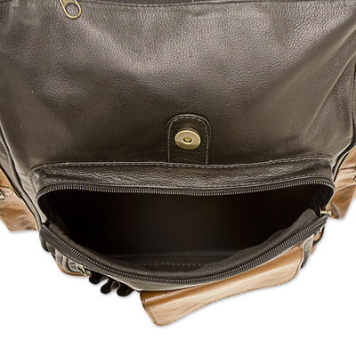 Leather backpack, 'Long Journey' - Artisan Crafted Dual Toned Brown Leather Backpack