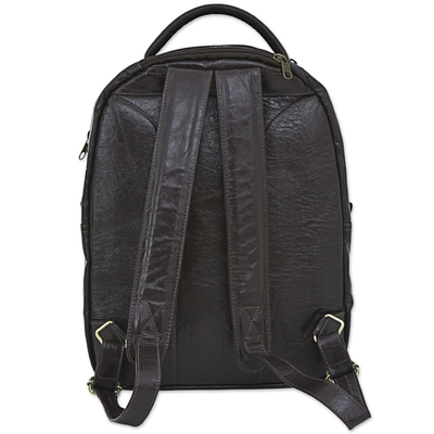 Leather backpack, 'Coffee Journey' - Artisan Crafted Dark Brown Leather Backpack from Brazil