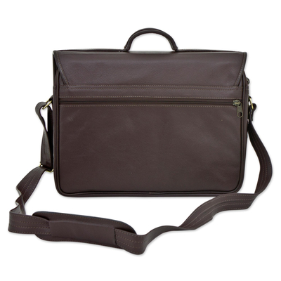 Leather laptop case, 'Innovator in Dark Brown' - Laptop Case with Multiple Pockets in Dark Brown Leather
