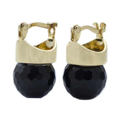Pendientes colgantes de ónix bañados en oro - Aretes Gotas de Ónix Negro Brasileño Bañados en Oro 18k
