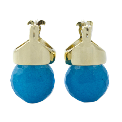Gold plated agate drop earrings, 'Blue Acorn' - 18k Gold Plated Drop Earrings with Blue Agate from Brazil