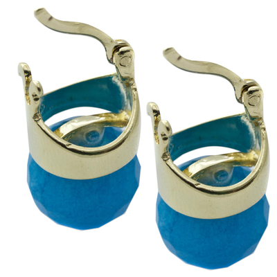 Pendientes colgantes de ágata bañados en oro - Aretes colgantes chapados en oro de 18 k con ágata azul de Brasil