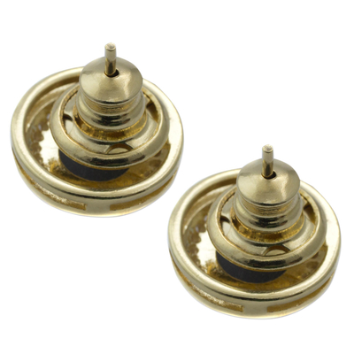 Pendientes de botón de ágata drusa brasileña - Pendientes drusas brasileñas en tono bronce con baño de oro hechos a mano