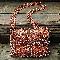 Soda pop-top shoulder bag, 'Shimmery Orange' - Hand Crafted Evening Bag with Shimmery Orange Soda Pop Tops
