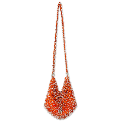 Soda pop-top shoulder bag, 'Shimmery Orange' - Hand Crafted Evening Bag with Shimmery Orange Soda Pop Tops