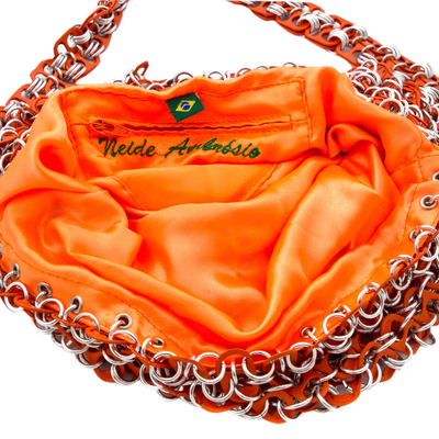 bolsa de hombro Soda pop-top - Bolso de noche hecho a mano con tapas de refrescos de color naranja brillante