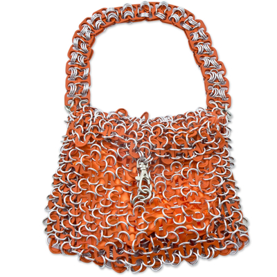 Bolsa con tapa para refrescos - Bolso de noche hecho a mano con tapas de refrescos de color naranja brillante