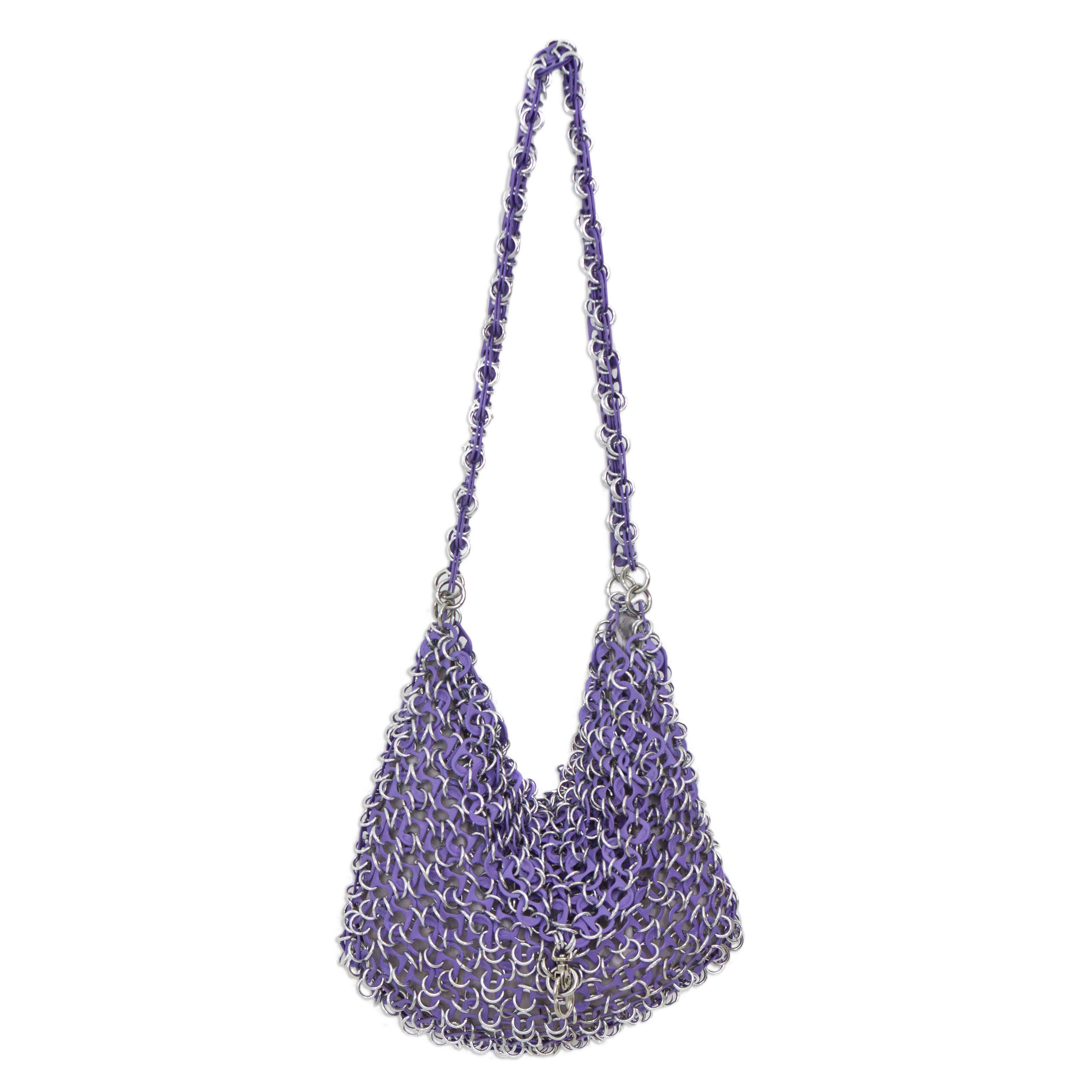 Shimmery Purple Handcrafted Shoulder Bag with Soda Pop Tops - Mini ...