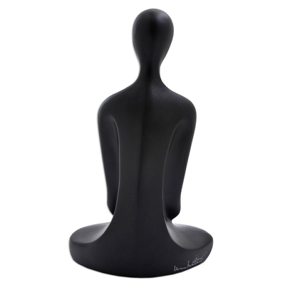 Sculpture, 'Meditation' (10.5 inch) - Signed Black Resin Brazilian Yoga Sculpture (10.5 Inch)
