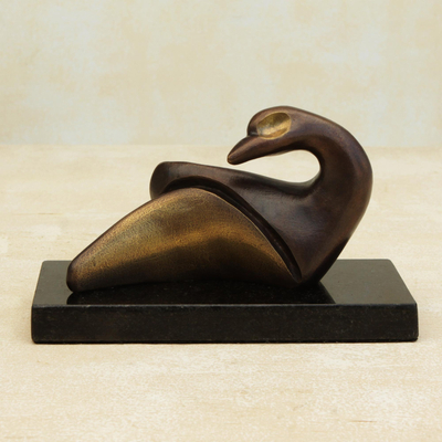 Bronze sculpture, 'Gentle Duckling' - Brazilian Signed Contemporary Duck Sculpture in Bronze
