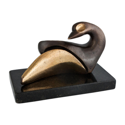 Escultura de bronce - Escultura de pato contemporánea firmada brasileña en bronce