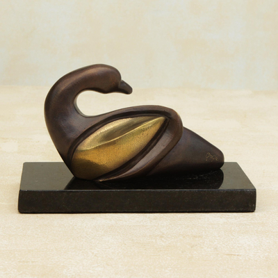 Bronze sculpture, 'Gentle Duckling' - Brazilian Signed Contemporary Duck Sculpture in Bronze