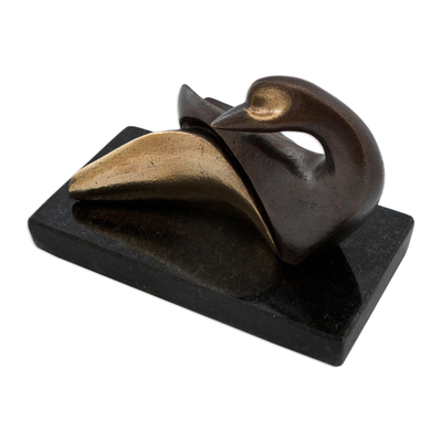 Escultura de bronce - Escultura de pato contemporánea firmada brasileña en bronce